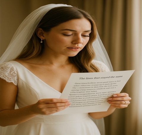 Close up of hands holding a vow card