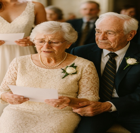 Couple reading vows during rehearsal